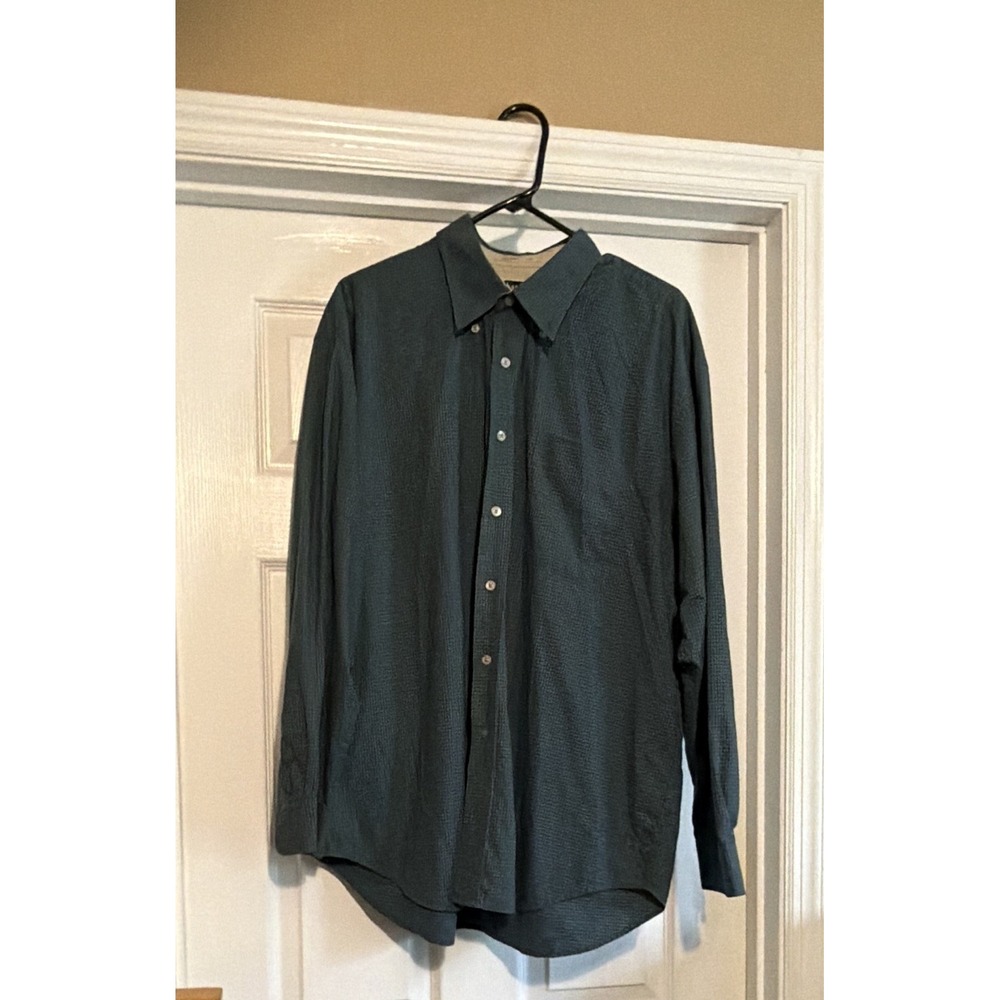 Haggar Forever New Men's XL Green Check Long Sleeve Button Up Shirt